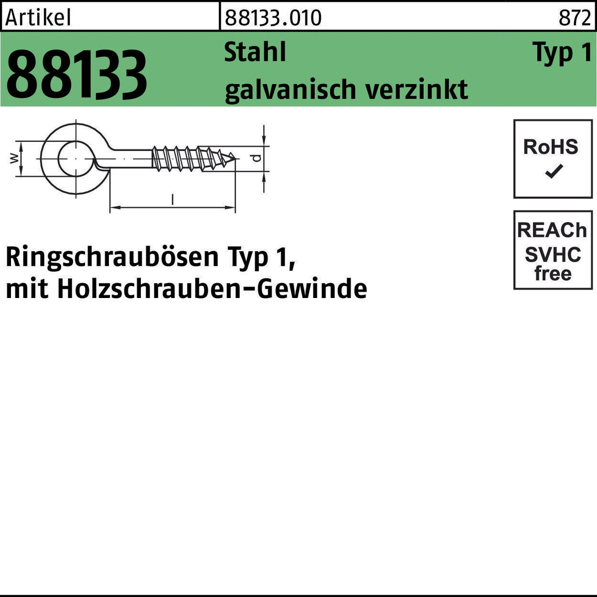 REYHER Ringschrauböse R 88133 Typ 1 6x3 mm Stahl galvanisch verzinkt 100 Stück