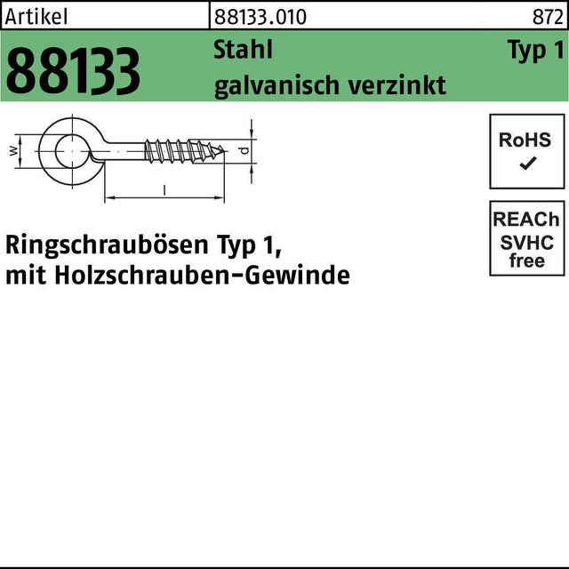 REYHER Ringschrauböse R 88133 Typ 1 6x3 mm Stahl galvanisch verzinkt 100 Stück