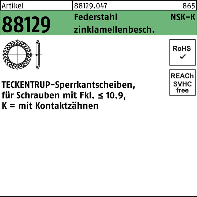 TECKENTRUP Sperrkantscheibe R 88129 NSK-K 4 mm Federstahl zinklamellenbeschichtet 1000 Stück