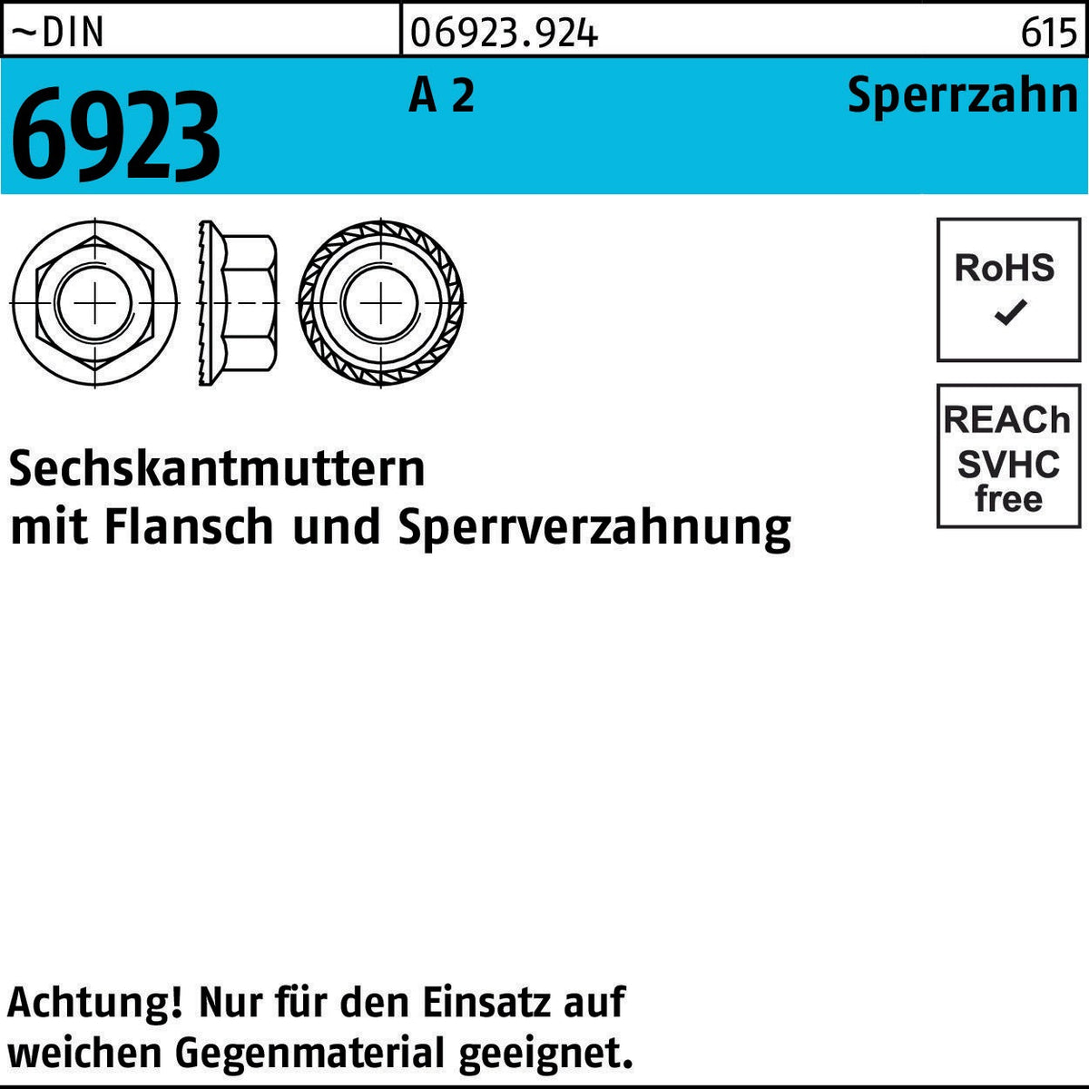 F. REYHER Sechskantmutter DIN 6923 Flansch M4 A2 Sperrzahnung 500 Stück