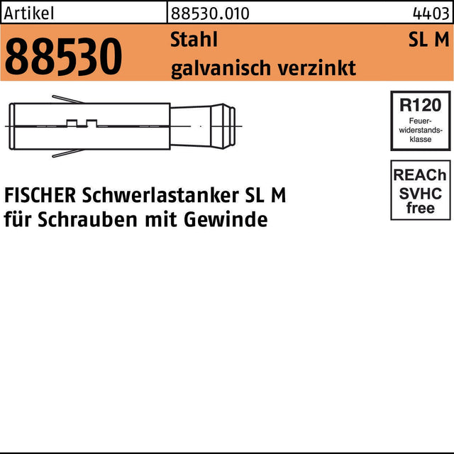 FISCHER Schwerlastanker SL M M16 Stahl galvanisch verzinkt 10 Stück