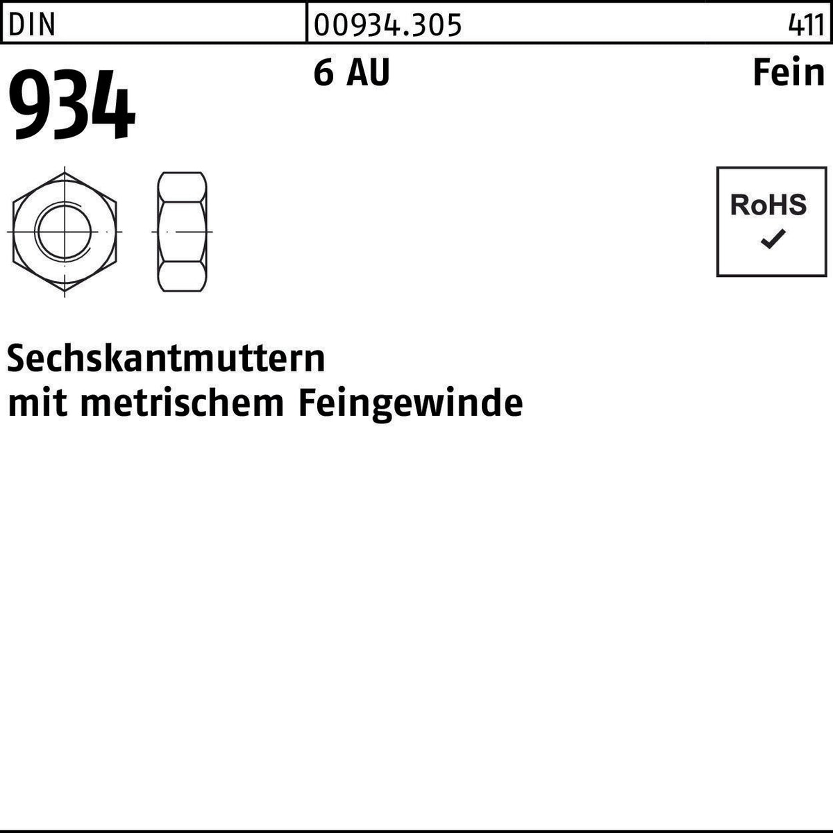 Sechskantmutter DIN 934 M8x1 – 100 Stück Automatenstahl 6 AU von F. REYHER