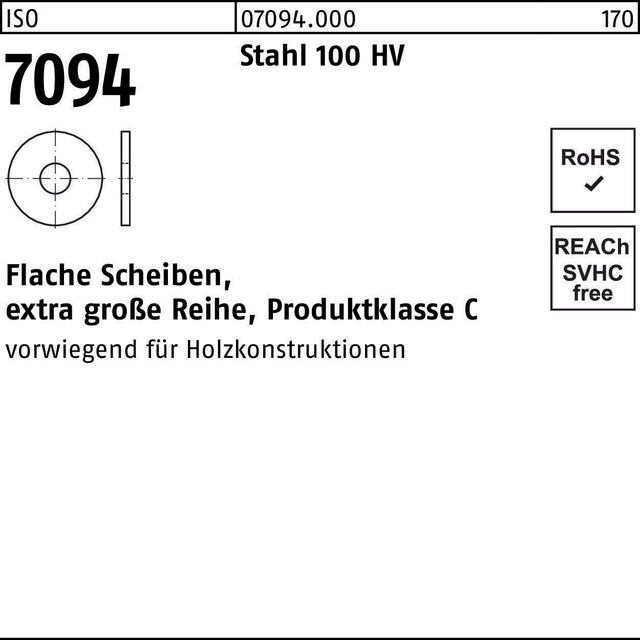 Unterlegscheibe ISO 7094 Stahl 100 HV extra große Reihe Produktklasse C 5 mm 100 Stück