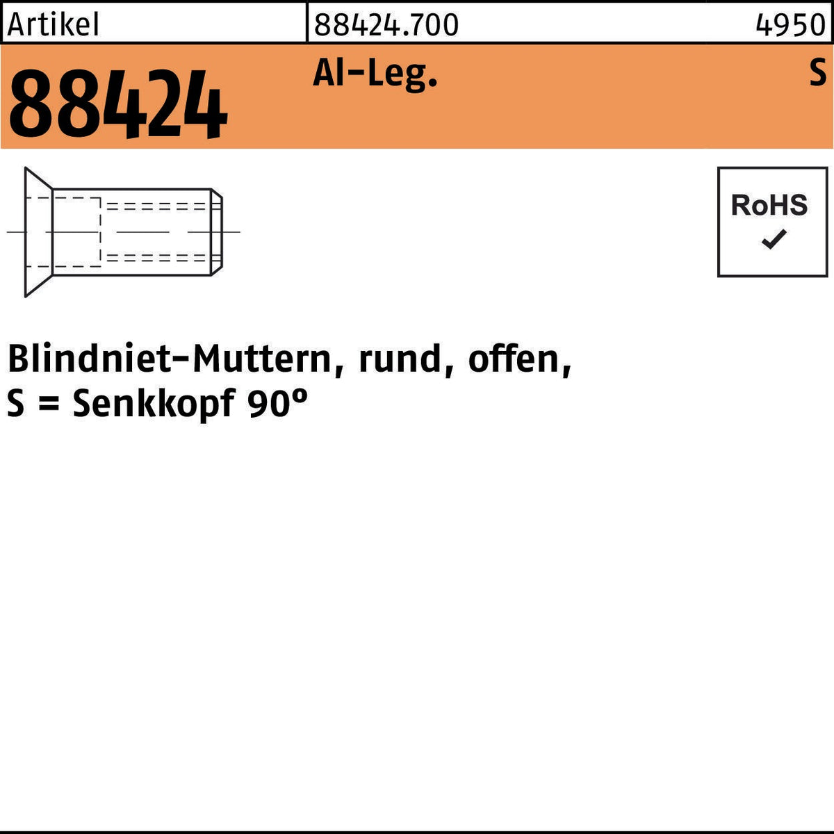 Blindnietmutter R 88424 SEKO M4 /1,5-3,5 Stahl galvanisch verzinkt 500 Stück