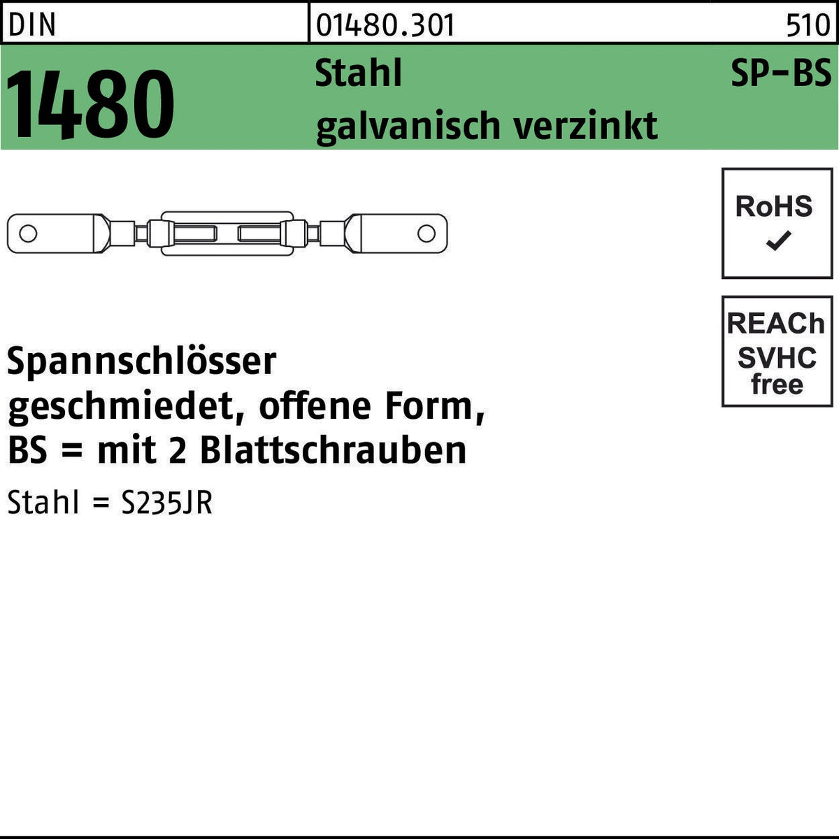 F. REYHER Spannschloss DIN 1480 offen SP-AE M6 Stahl galvanisch verzinkt 1 Stück