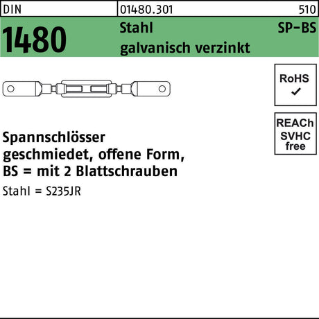 F. REYHER Spannschloss DIN 1480 offen SP-AE M6 Stahl galvanisch verzinkt 1 Stück