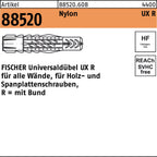 6 mm / FISCHER Universaldübel UX R für alle Wände, für Holz- und Spanplattenschrauben, R = mit Bund / UX R