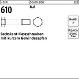 Sechskantpassschraube DIN 610 M8x25 10.9 von F. REYHER – 25 Stück mit kurzem Gewindezapfen