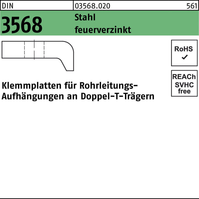 F. REYHER Klemmplatte DIN 3568 60/10 M16 Stahl feuerverzinkt für Rohrleitungs-Aufhängungen