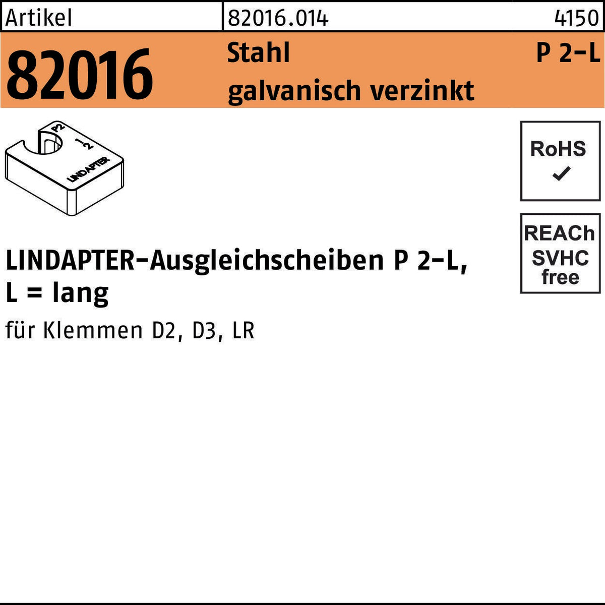 LINDAPTER Ausgleichsscheibe R 82016 GTW 40 P2 M10/10,0 Stahl galvanisch verzinkt 1 Stück