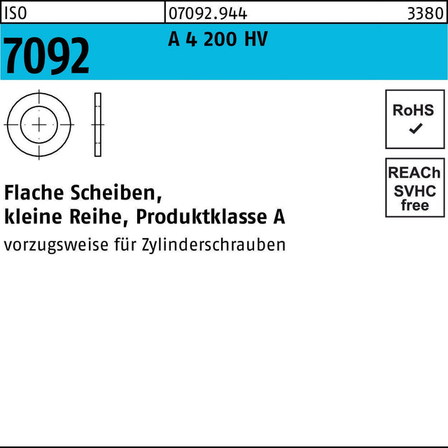 Unterlegscheibe ISO 7092 20 A4 200 HV von F. REYHER – 25 Stück, Edelstahl, 21 mm Innen-Ø