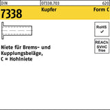 F. REYHER Niete DIN 7338 Form B 3x8 mm Kupfer, 100 Stück – Halbhohlniete für Brems- und Kupplungsbeläge