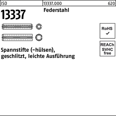 Spannstifthülse ISO 13337 geschlitzt 2x4 mm Federstahl leichte Ausführung von F. REYHER – 200 Stück
