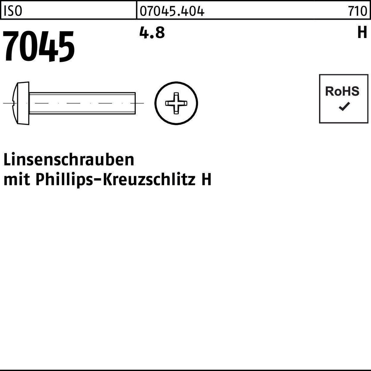 F. REYHER Flachkopfschraube ISO 7045 PH M4x25-H 4.8