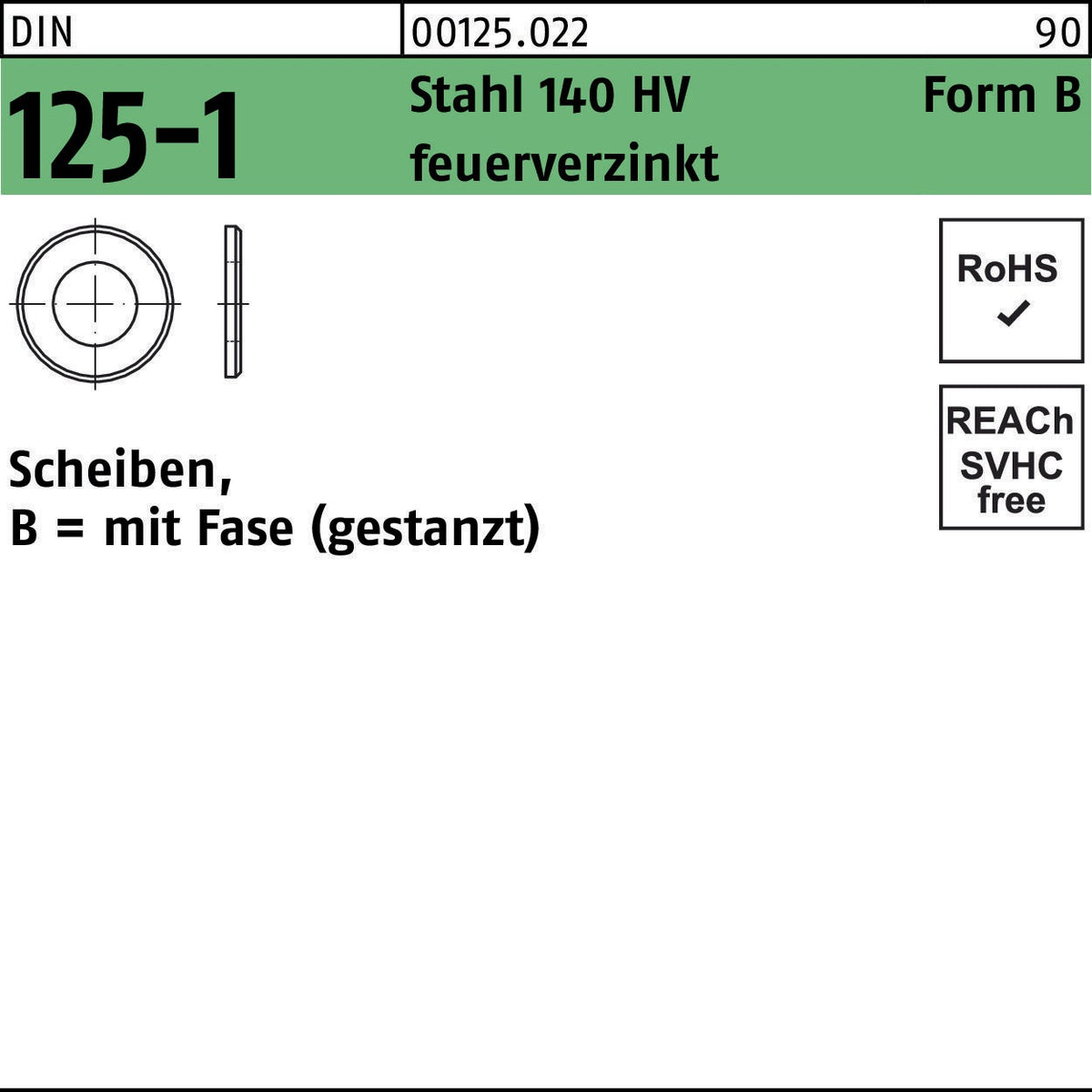 F. REYHER Unterlegscheibe DIN 125-1 B 50x92x8 mm Stahl 140 HV feuerverzinkt