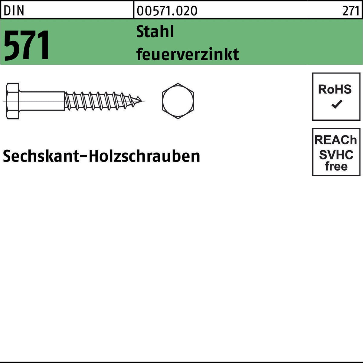 F. REYHER Sechskantholzschraube DIN 571 8x140 mm Stahl feuerverzinkt