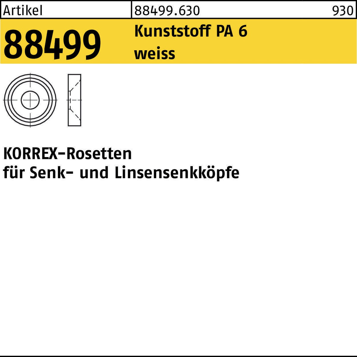 DUBO KORREX Rosette R 88499 für Senk- und Linsensenkköpfe M3x2,0 Polyamid 6 weiß 100 Stück