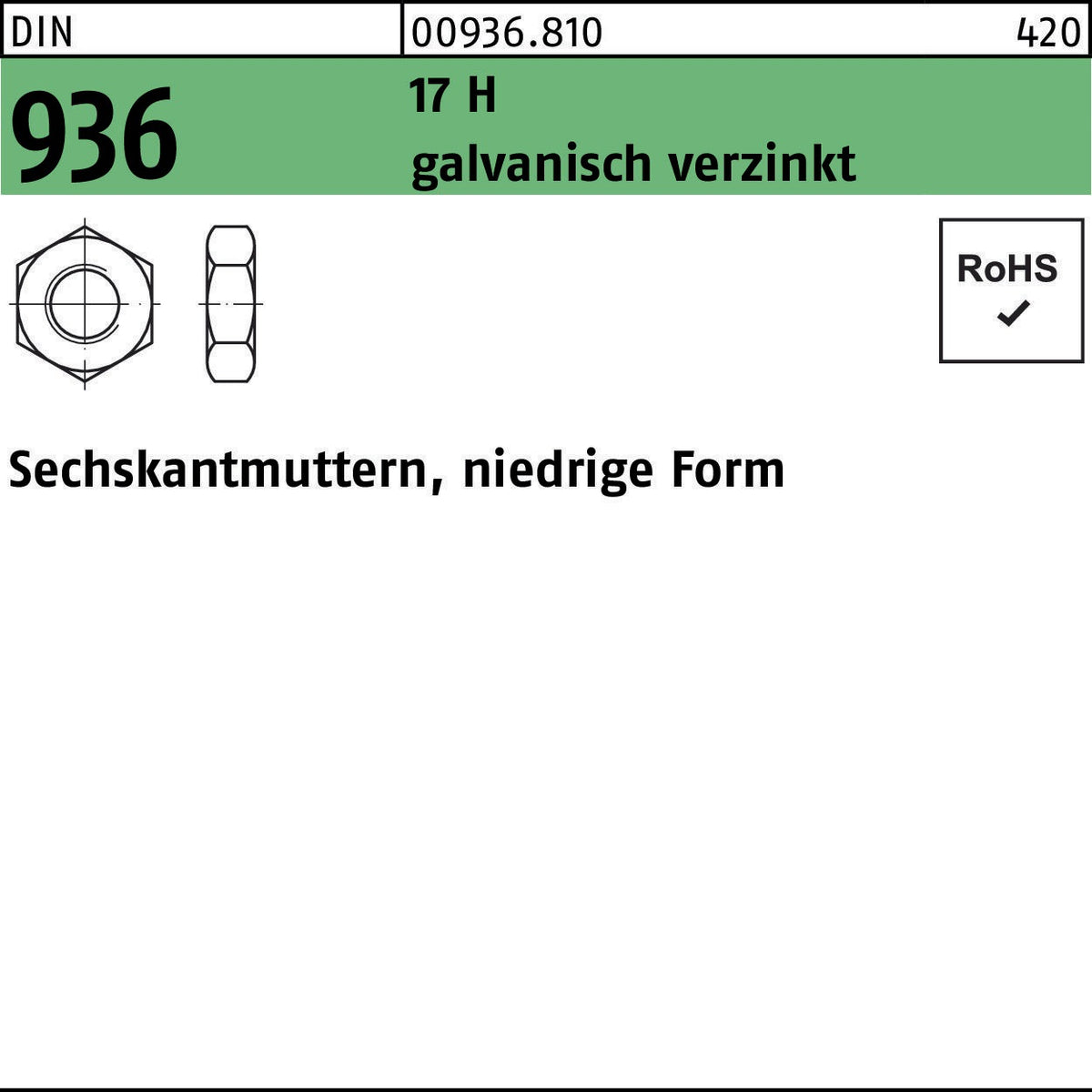 Sechskantmutter DIN 936 M27 17 H galvanisch verzinkt von F. REYHER – 25 Stück