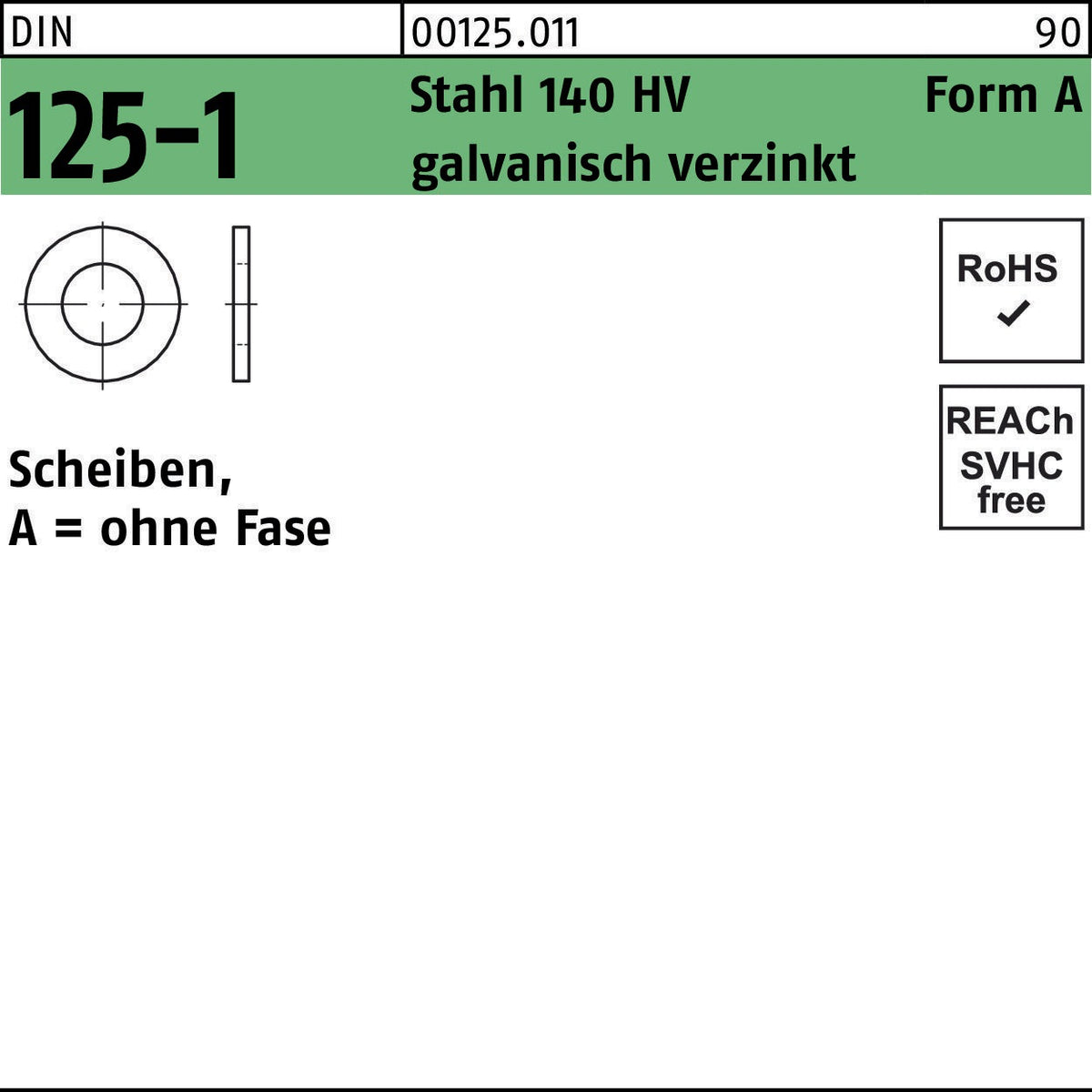 Unterlegscheibe DIN 125-1 A 13x24x2,5 mm Stahl 140 HV galvanisch verzinkt, 500 Stück von F. REYHER