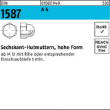 F. REYHER Sechskanthutmutter DIN 1587 M8 Messing, 250 Stück, Hohe Form