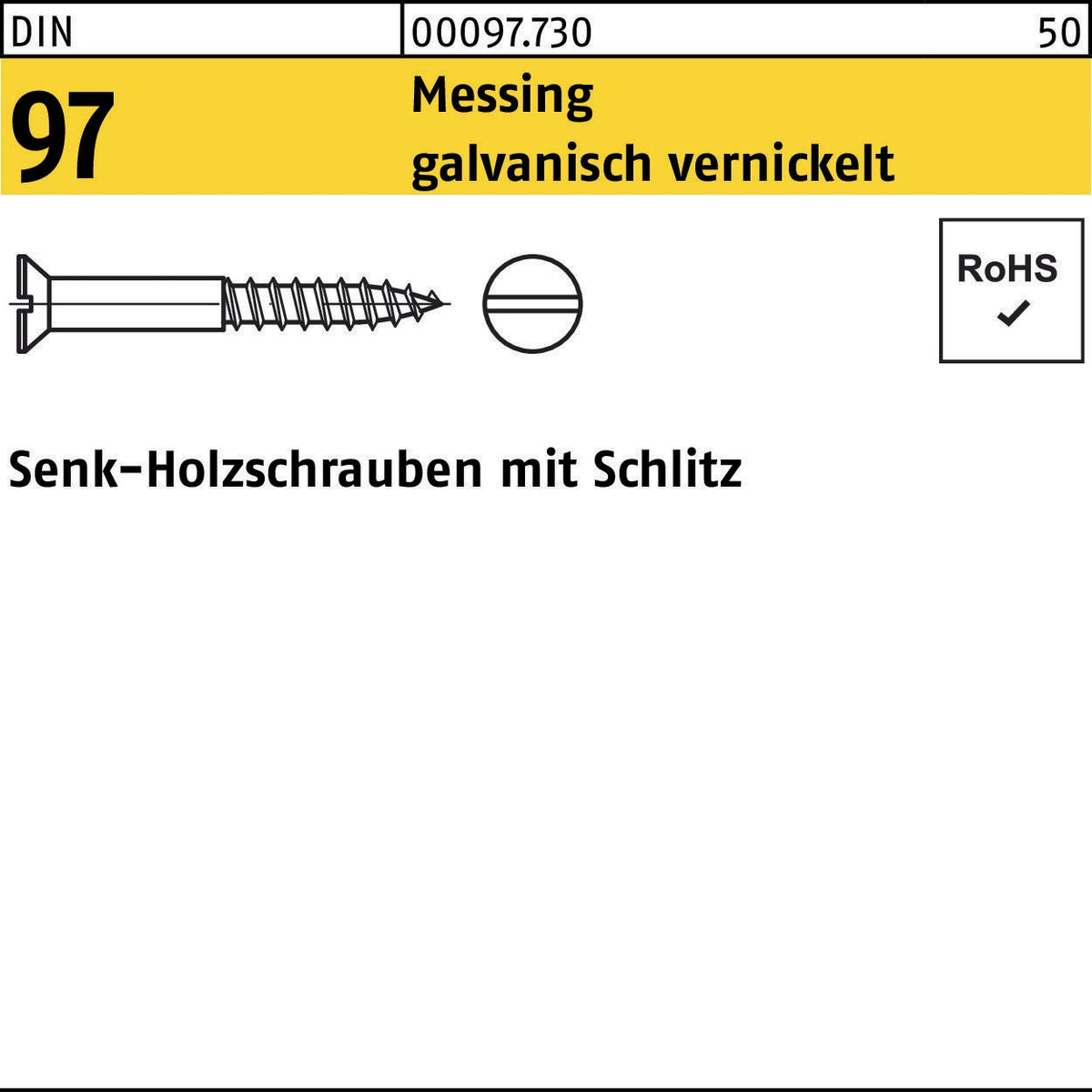 F. REYHER Holzschraube DIN 97 Senkkopf Schlitz 2,5x12 mm Messing vernickelt 200 Stück