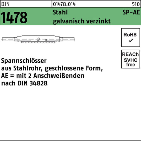 F. REYHER Spannschloss DIN 1478 geschlossen SP-AE M8 Stahl 3.6 galvanisch verzinkt