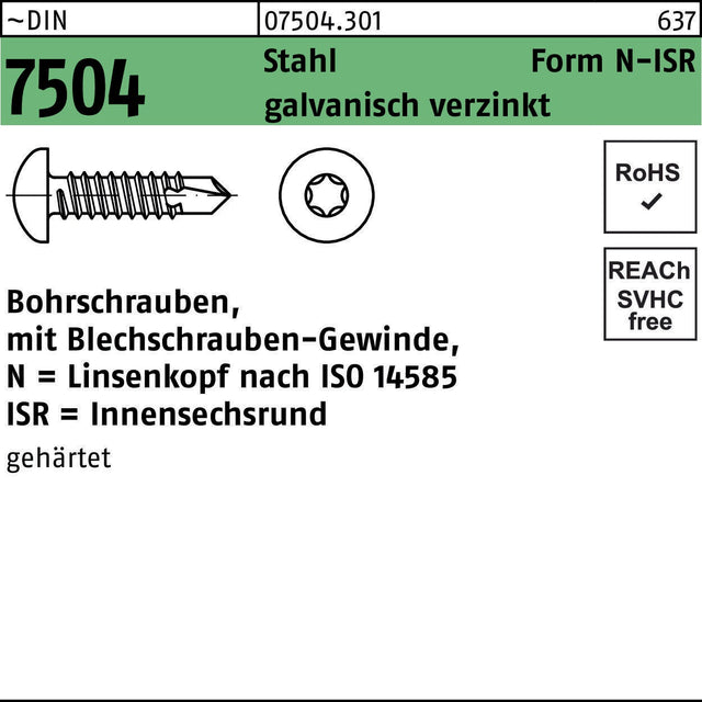 F. REYHER Bohrschraube DIN 7504 ISR N 2,9x9,5-T10 Stahl galvanisch verzinkt 1000 Stück