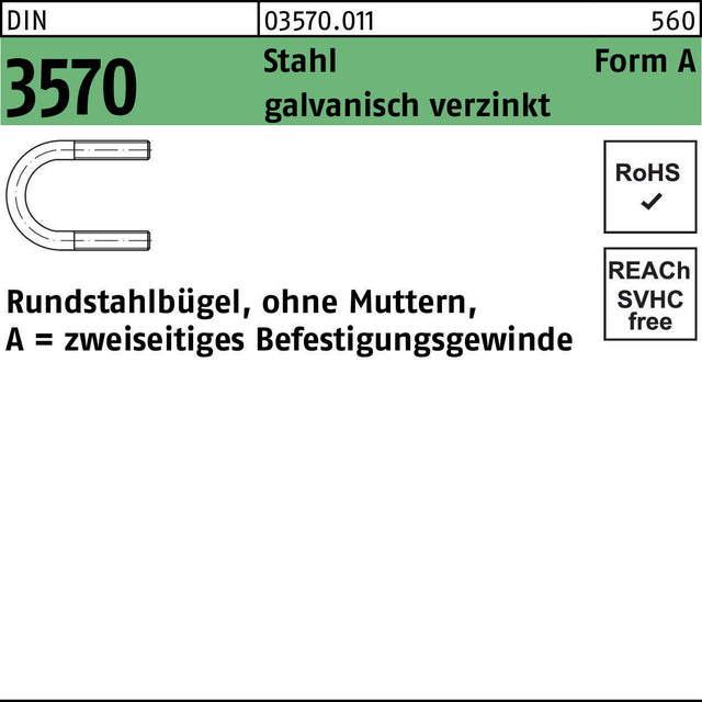 F. REYHER Rundstahlbügel DIN 3570 Form A Ø 23 mm NW 15 Stahl verzinkt 100 Stück