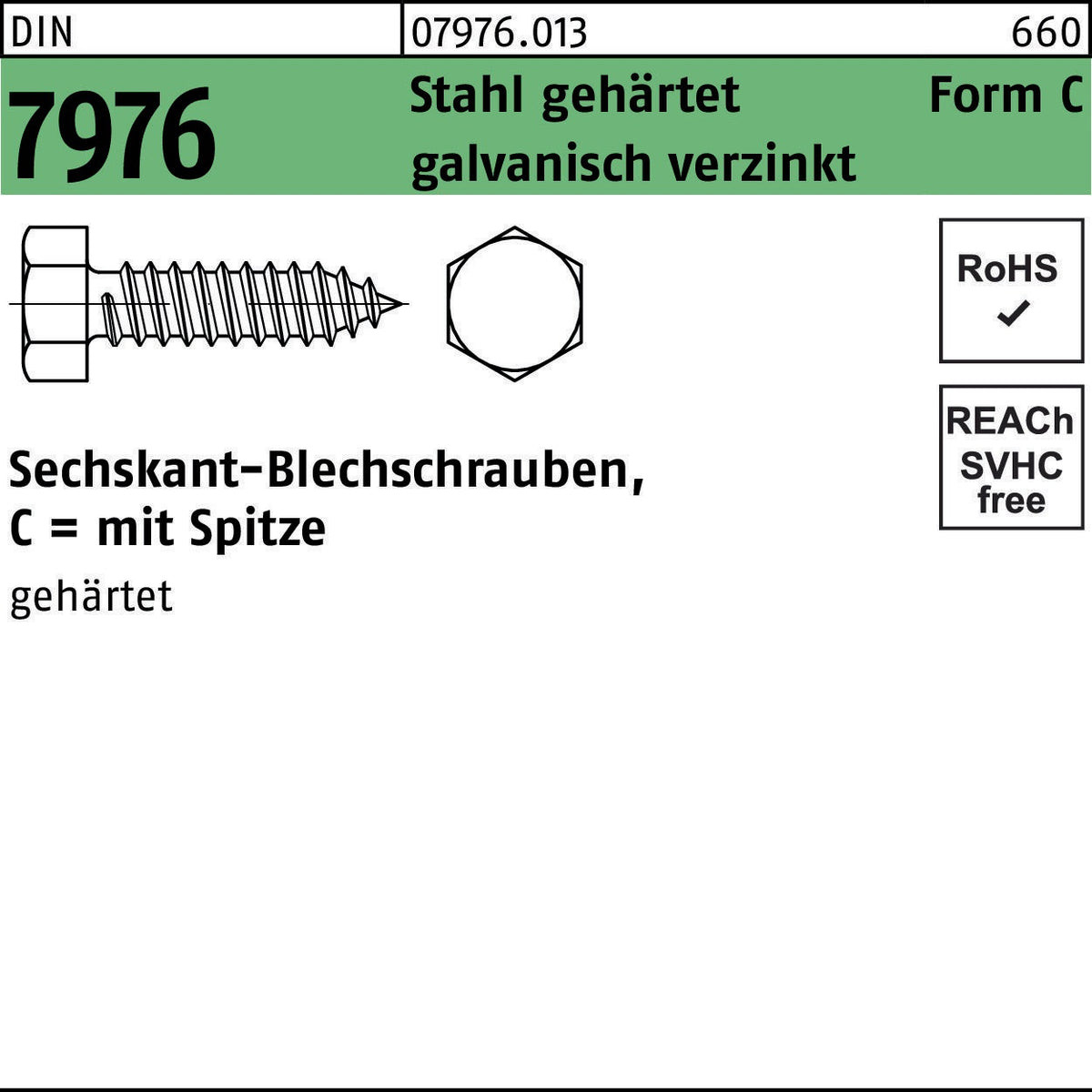 F. REYHER Sechskant-Blechschrauben DIN 7976 Form C 4,8x32 mm Stahl verzinkt 250 Stück