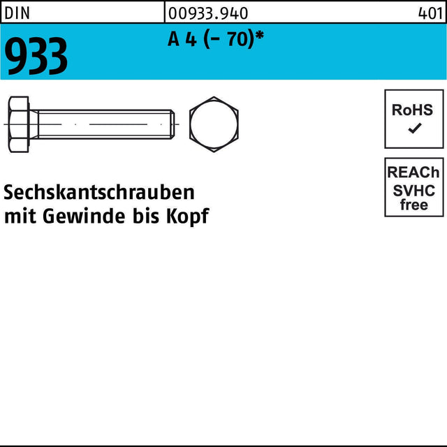 Sechskantschraube DIN 933 VG M3x5 A4-70 von F. REYHER – 100 Stück