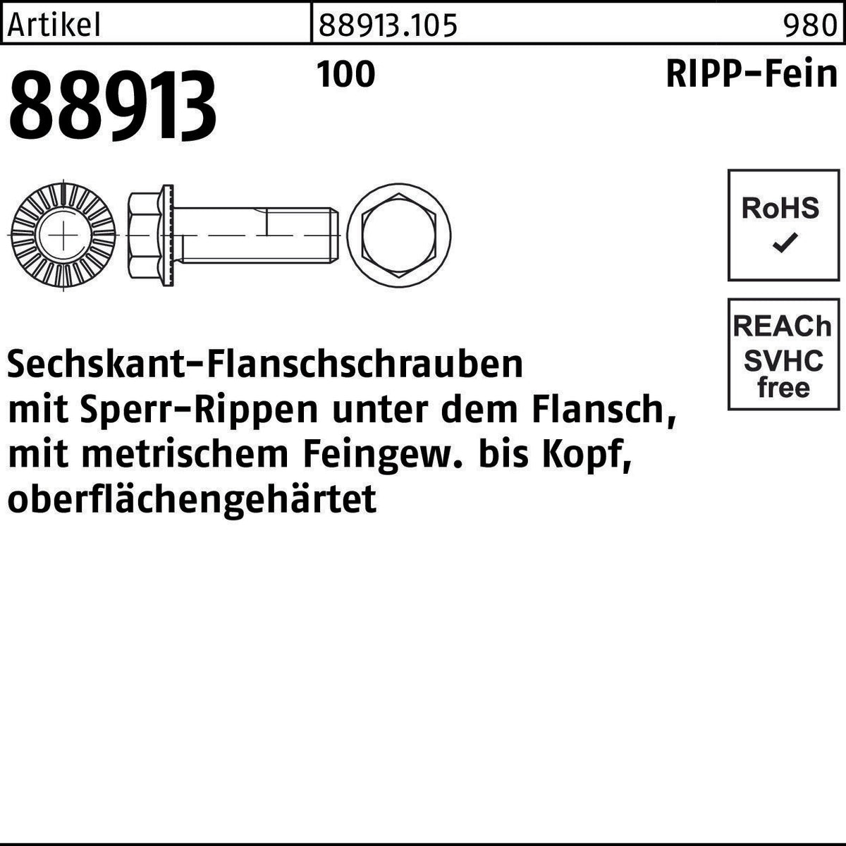F. REYHER Sechskantflanschschraube R 88913 M5x10 Sperr-Ripp VG 500 Stück