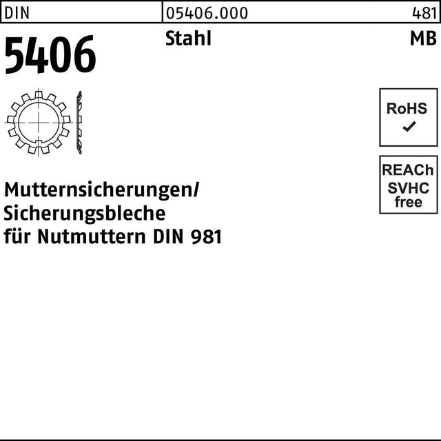 F. REYHER Sicherungsblech DIN 5406 MB 0/M10x0,75 Stahl für DIN 981 Nutmuttern