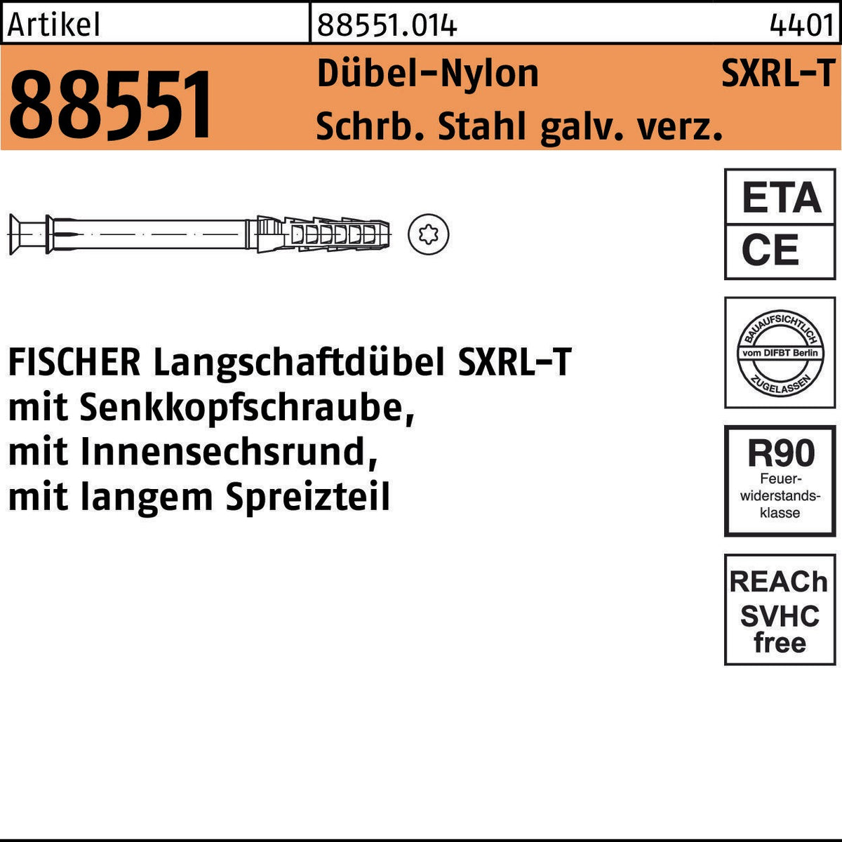 FISCHER Langschaftdübel SXRL-T 10x80 mit Senkkopfschraube