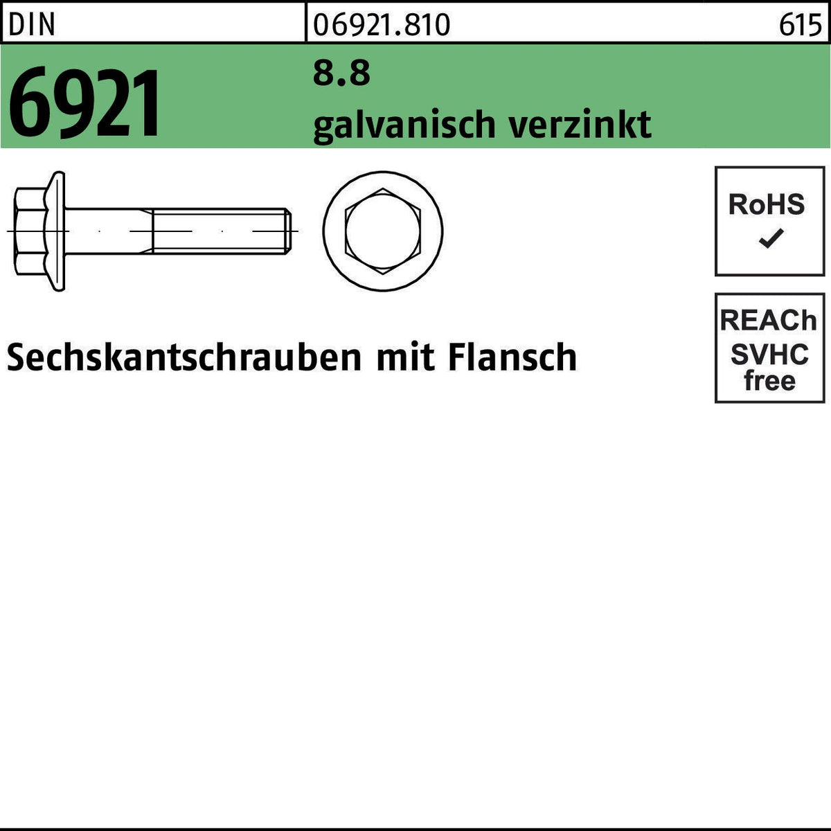F. REYHER Sechskantschraube DIN 6921 mit Flansch M6x12 mm 8.8 galvanisch verzinkt