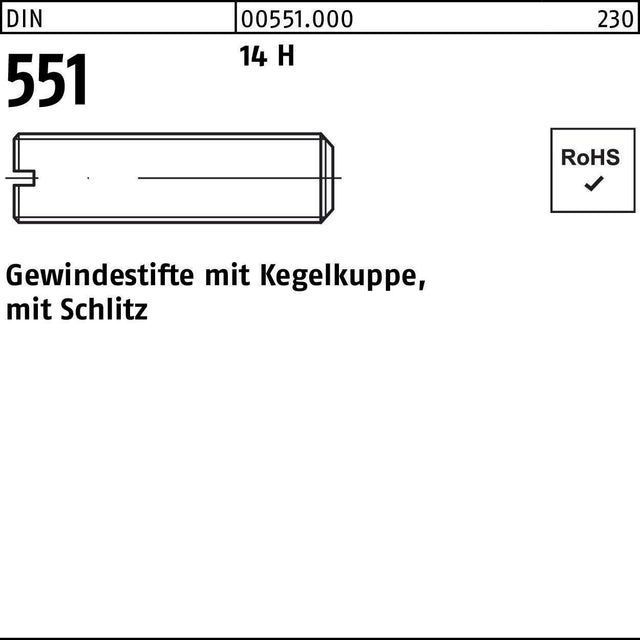 F. REYHER Gewindestift DIN 551 mit Kegelkuppe und Schlitz M3 x 3 mm