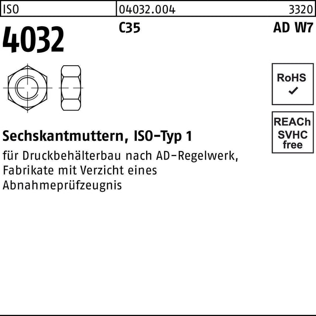 BUFAB Sechskantmutter ISO 4032 M33 C35 AD W7 – 10 Stück