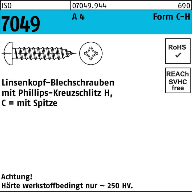 LIKO Blechschrauben ISO 7049 A4 Linsenkopf PH C 4,8x32 mm – 250 Stück
