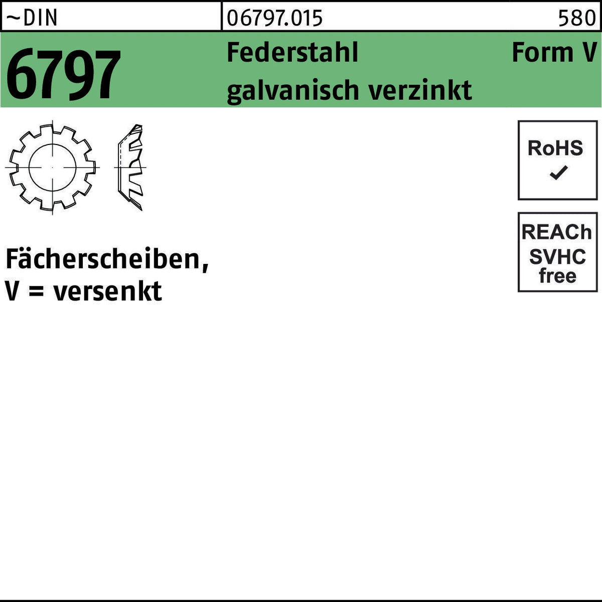 F. REYHER Zahnscheibe DIN 6797 Form V versenkt V 8,4 mm Federstahl verzinkt 100 Stück