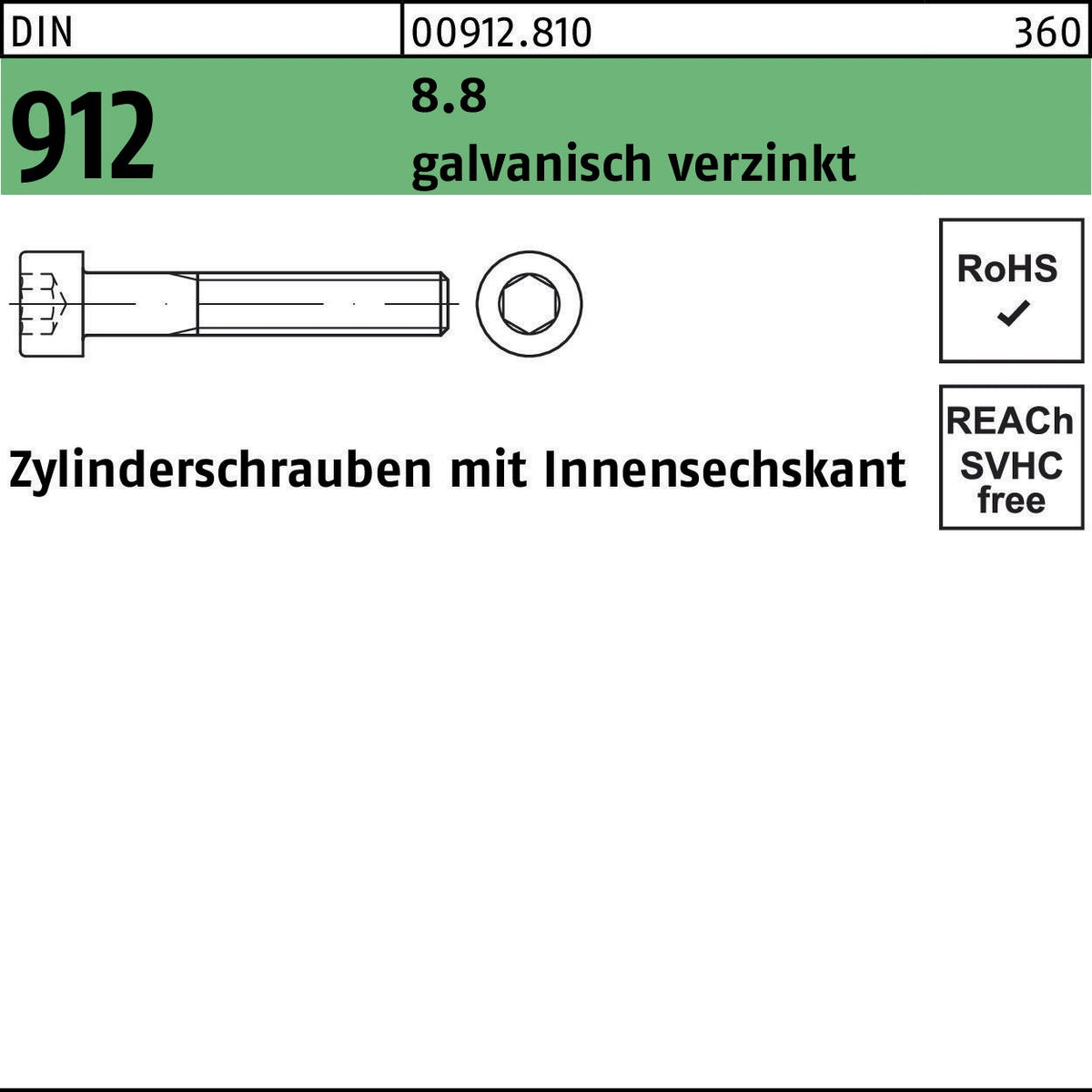 F. REYHER Zylinderschraube DIN 912 M10x120 8.8 galvanisch verzinkt