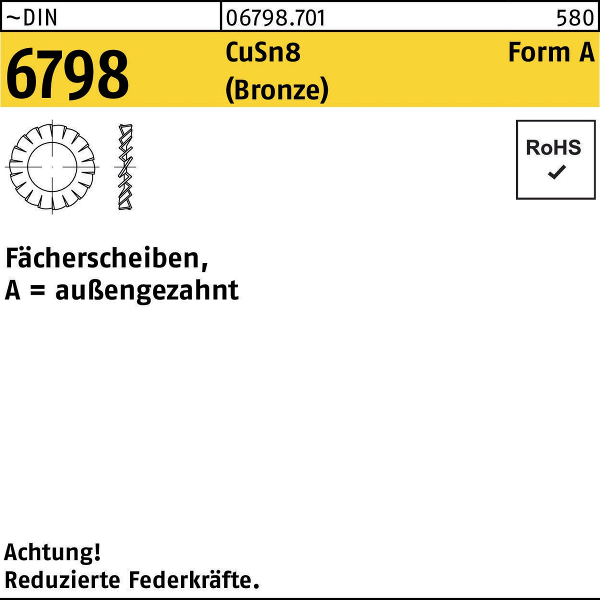 F. REYHER Fächerscheibe DIN 6798 Form A außengezahnt A 4,3 CuSn8 Bronze 100 Stück