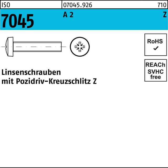 F. REYHER Flachkopfschraube ISO 7045 PZ M4x50 A2 Linsenschrauben 200 Stück