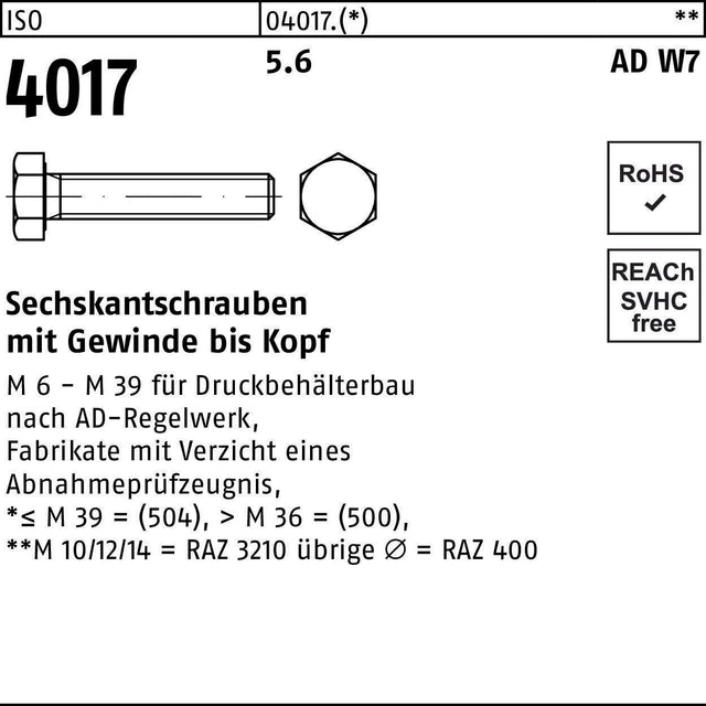 BUFAB Sechskantschraube ISO 4017 VG M12x70 5.6 AD W7