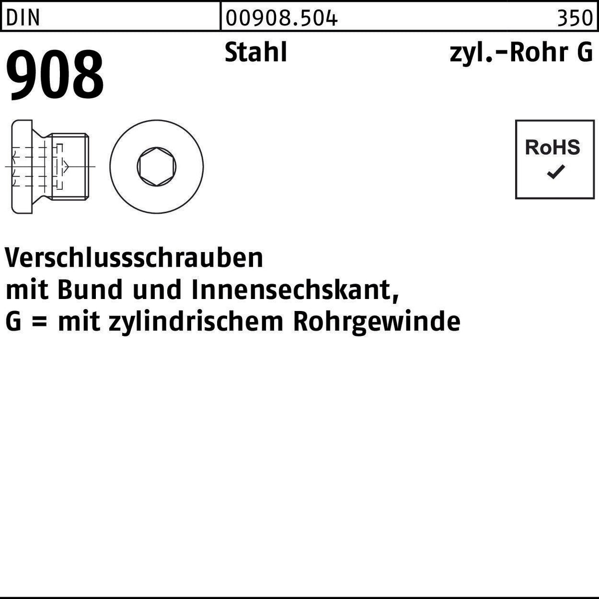 F. REYHER Verschlussschraube DIN 908 mit Bund und Innensechskant G 1/8 A Stahl