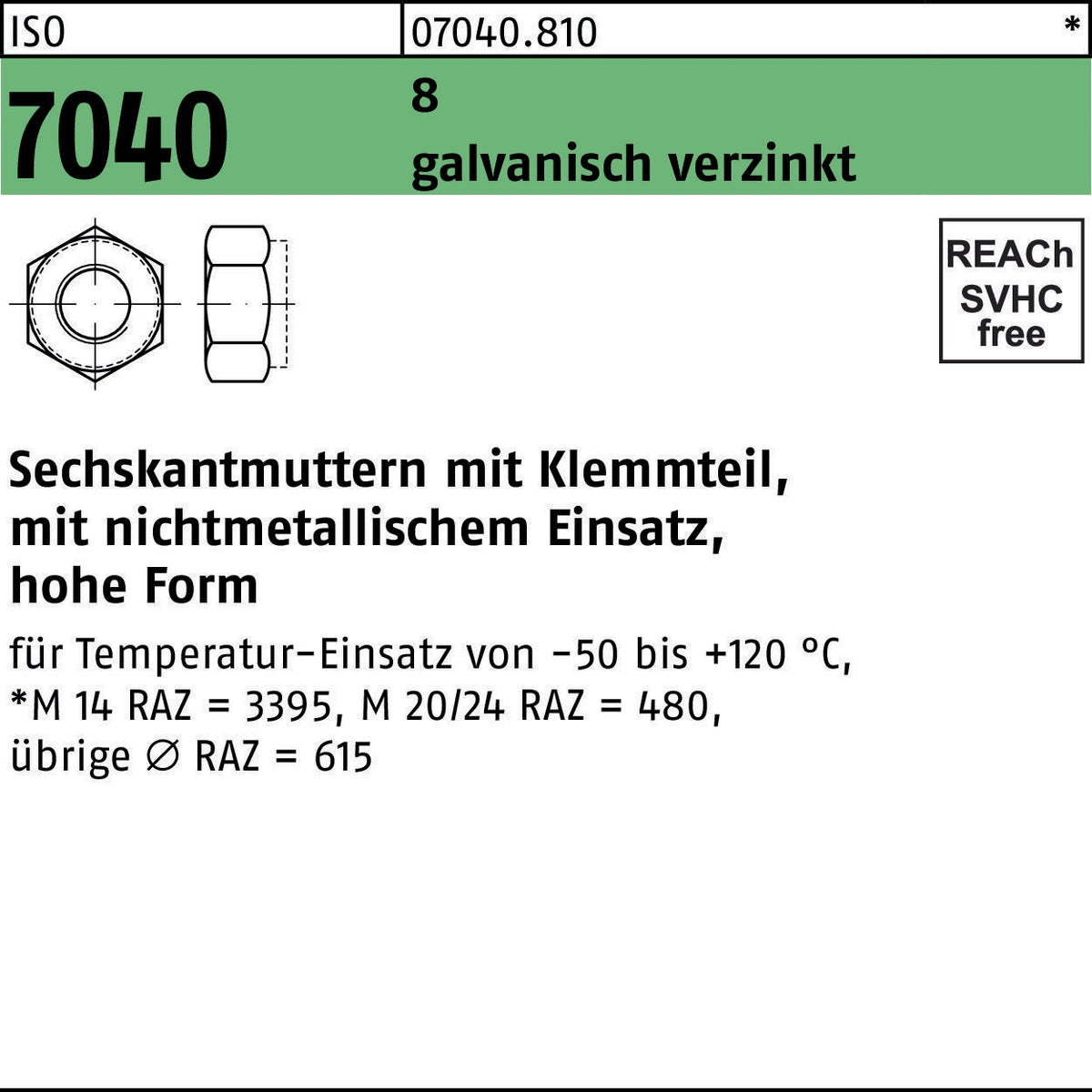 Sechskantmutter ISO 7040 Klemmteil M4 8 galvanisch verzinkt von F. REYHER – 200 Stück