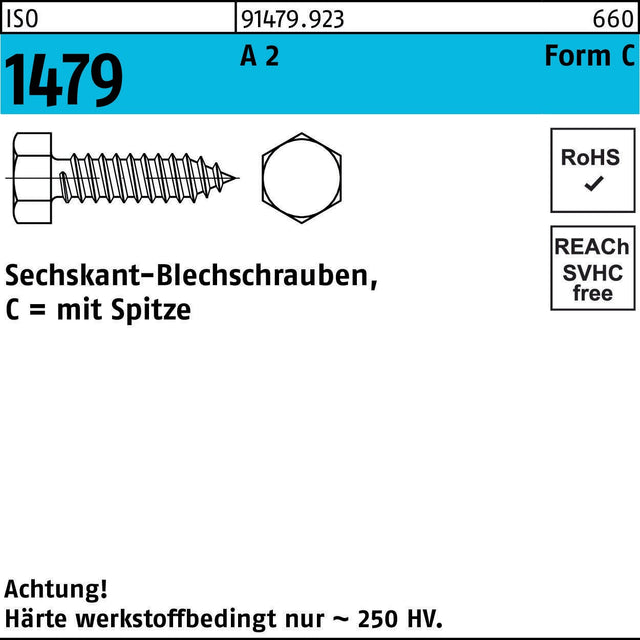 F. REYHER Sechskant-Blechschrauben ISO 1479 Form C 2,9 x 9,5 mm A2