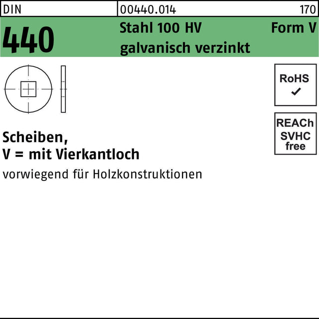 F. REYHER Scheibe DIN 440 V 22x72x6 Stahl 100 HV galvanisch verzinkt 50 Stück