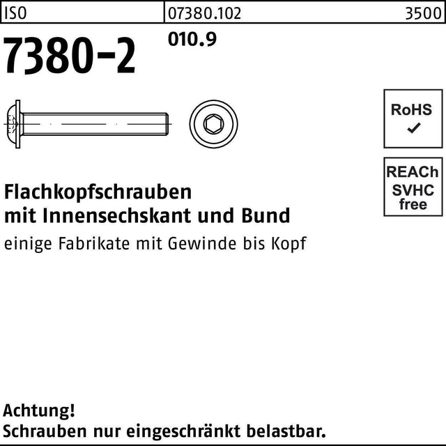 F. REYHER Flachkopfschraube ISO 7380-2 M5x35 10.9 mit Bund und Innensechskant