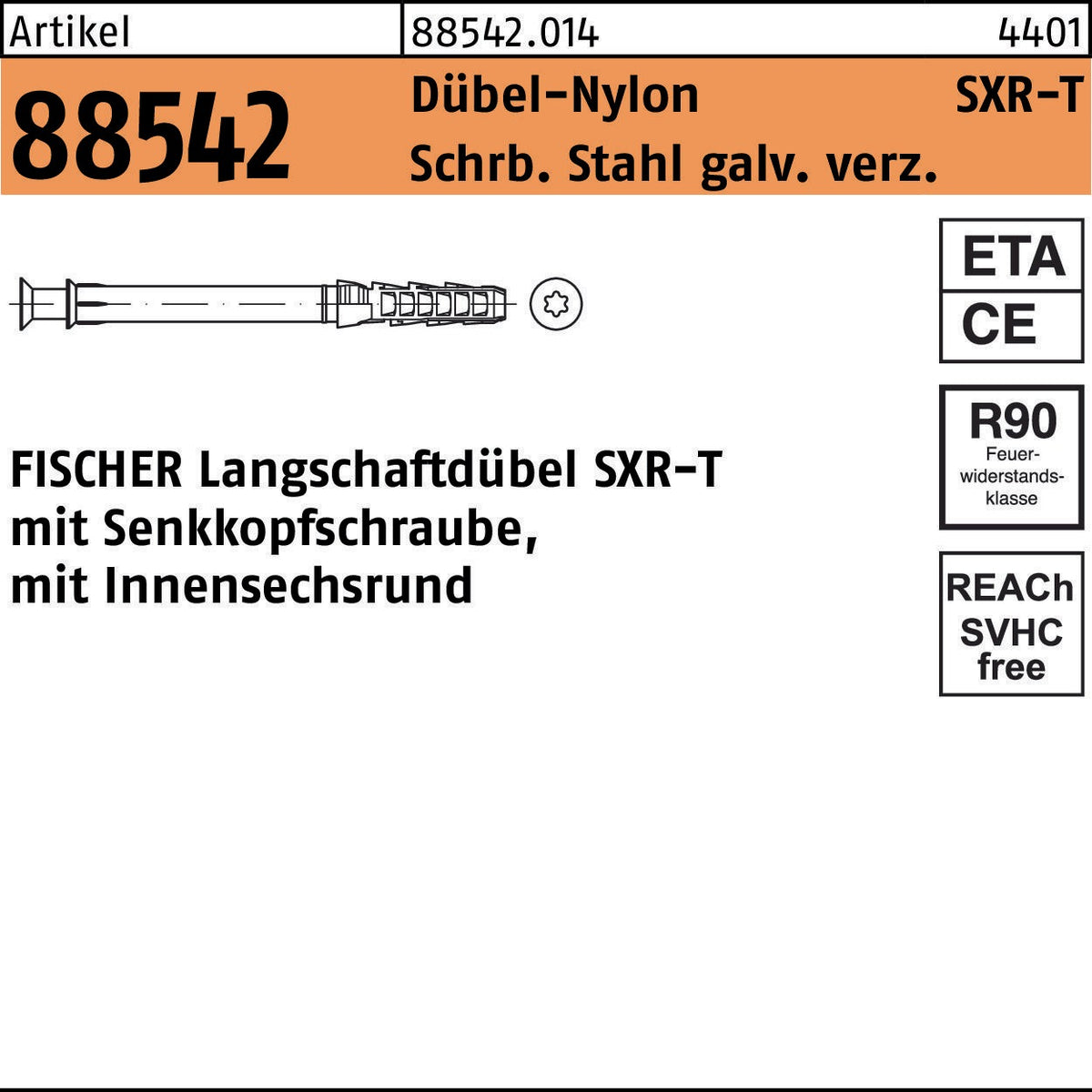 fischer Rahmendübel SXR-FUS 10x60 mit Schraube St verz. – 50 Stück