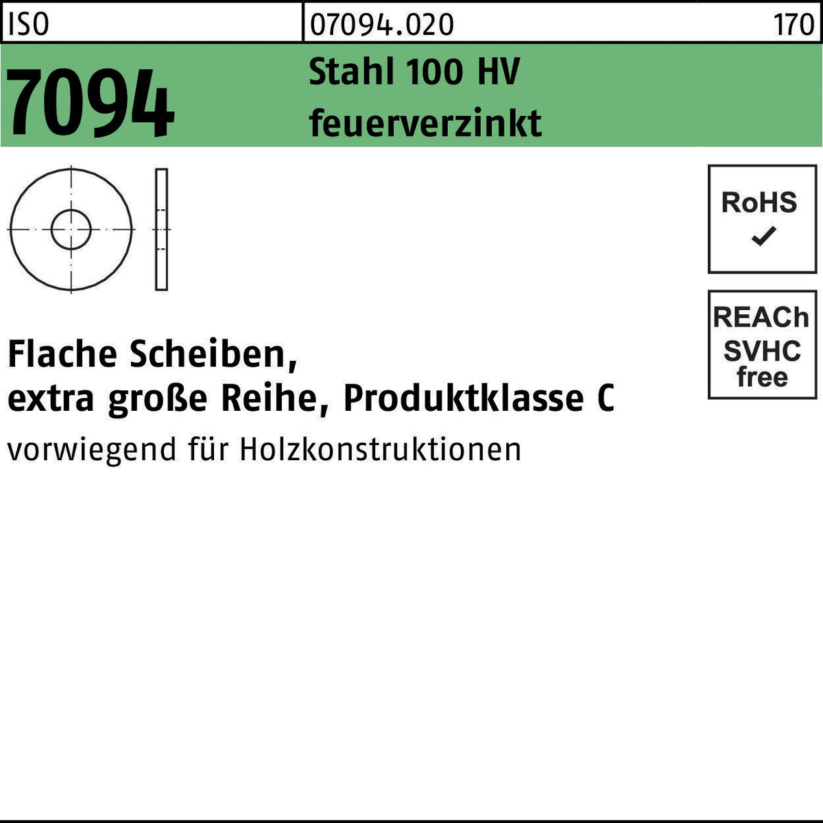 Unterlegscheibe ISO 7094 Stahl 100 HV extra große Reihe Produktklasse C 5 mm 100 Stück