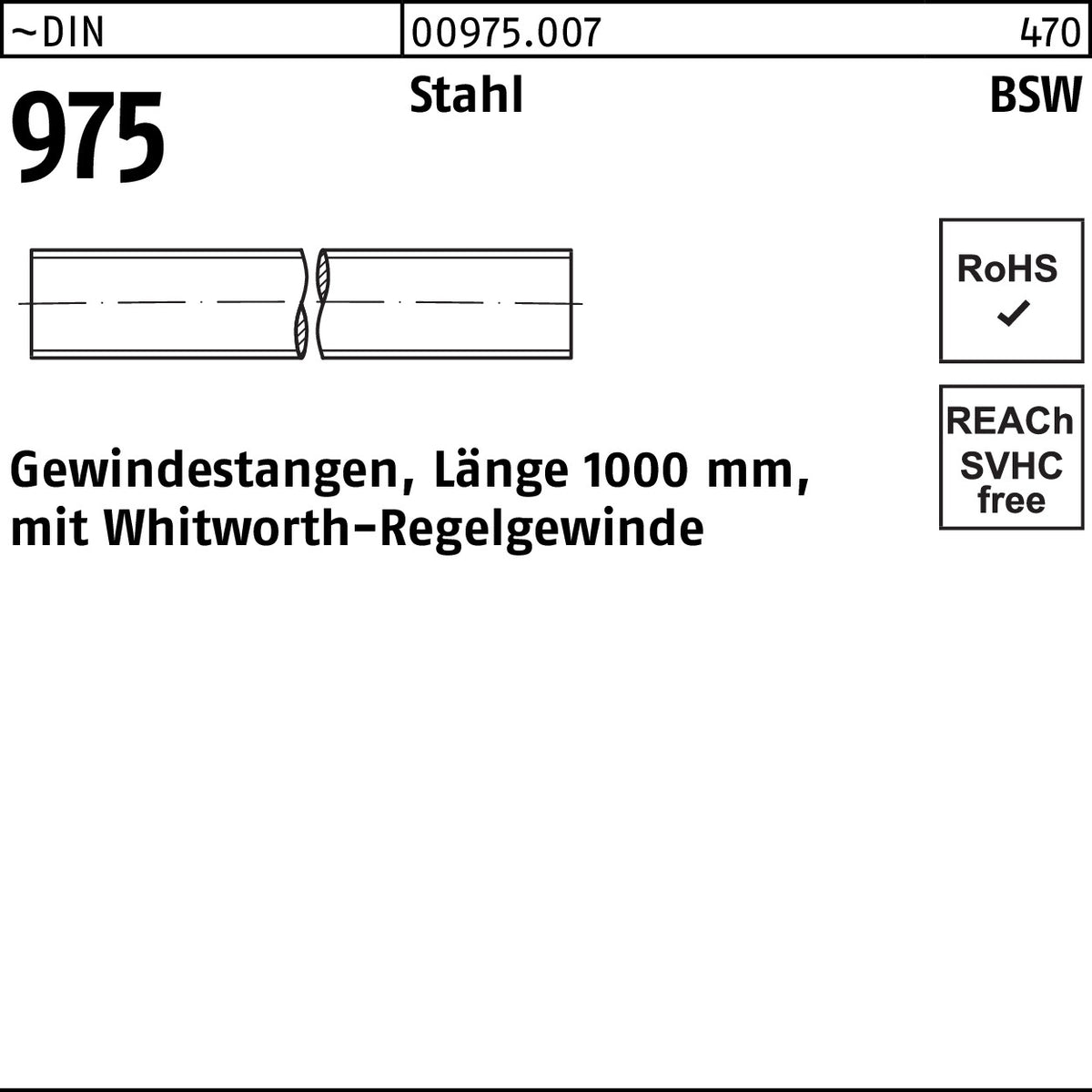 Gewindestange DIN 975 WW 1/2x1000mm Stahl von F. REYHER – Whitworth-Regelgewinde